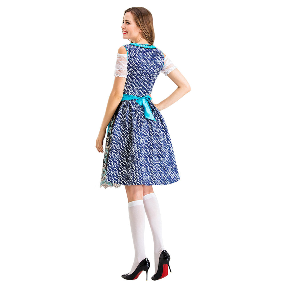 Oktoberfest Vestido de Manga Corta de Encaje Fiesta de Halloween Vestido para Adultos Femenino