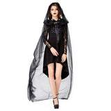 Halloween Disfraz de Bruja Malvada Vestido Sexy de Encaje Negro para Adultos Femenino