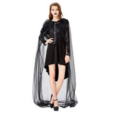 Halloween Disfraz de Bruja Malvada Vestido Sexy de Encaje Negro para Adultos Femenino