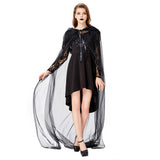 Halloween Disfraz de Bruja Malvada Vestido Sexy de Encaje Negro para Adultos Femenino