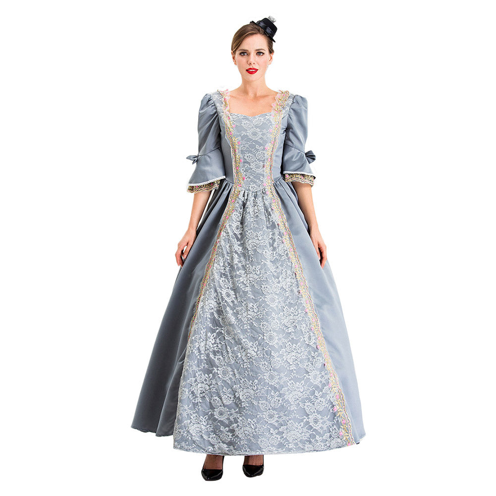 Halloween Disfraz Retro Renacimiento Vestido de Lujo con Manga Mediana para Adultos Femenino