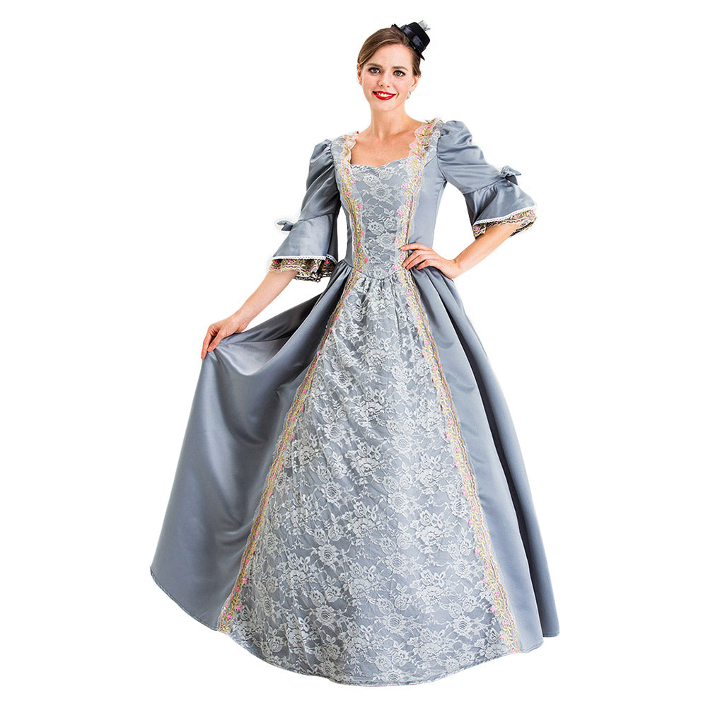 Halloween Disfraz Retro Renacimiento Vestido de Lujo con Manga Mediana para Adultos Femenino