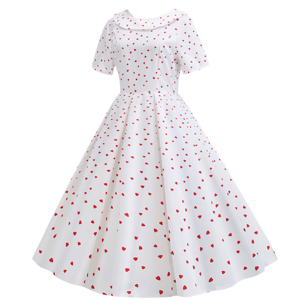 Retro Los Años 50 Vestido de Moda Muñeca Peter Pan Collar Hepburn Vestido Elegante para Adultos Femenino