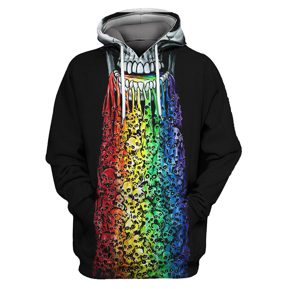 Halloween Disfraz Sudadera con Calaveras y Arcoiris Sudadera Estampada con Capucha para Adultos Unisex
