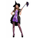 Halloween Disfraz Bruja Cosplay Vestido de Color Púrpura con Sombrero para Adultos Femenino