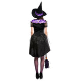 Halloween Disfraz Bruja Cosplay Vestido de Color Púrpura con Sombrero para Adultos Femenino