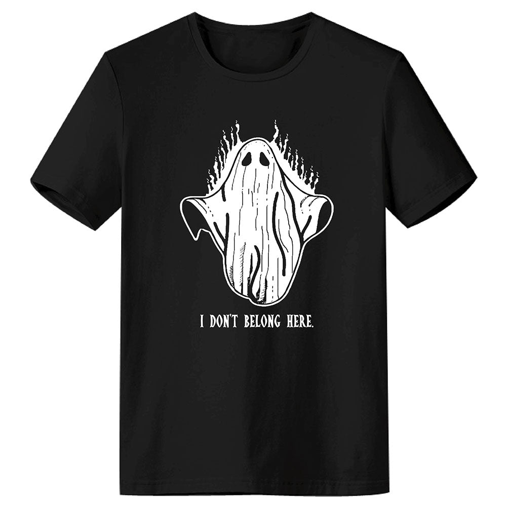 Halloween Disfraz Camiseta Negra Impreso de Fantasma I DON'T BELONG HERE Camiseta para Adultos Unisex