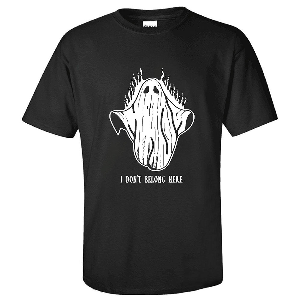 Halloween Disfraz Camiseta Negra Impreso de Fantasma I DON'T BELONG HERE Camiseta para Adultos Unisex