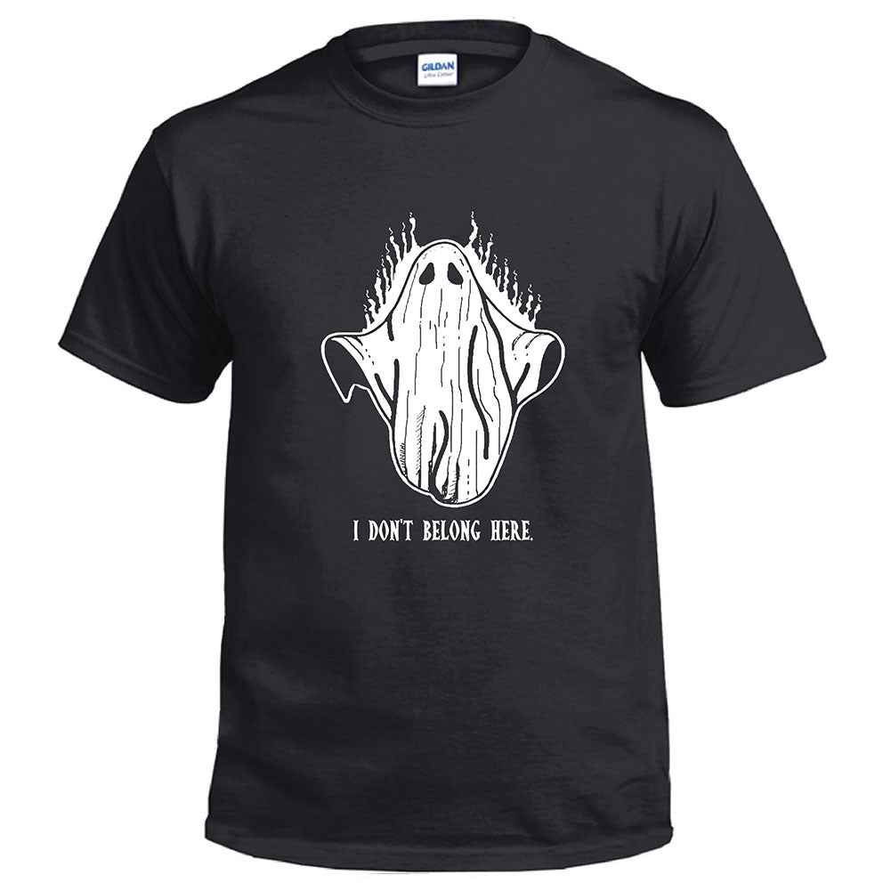 Halloween Disfraz Camiseta Negra Impreso de Fantasma I DON'T BELONG HERE Camiseta para Adultos Unisex