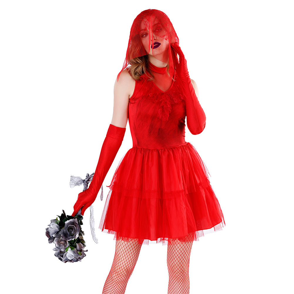 Halloween Vestido de Novia de Color Rojo Fantasma Cosplay Vestido para Adultos Femenino