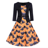 Halloween Disfraz Vestido de Manga Mediana Estampado de Murciélago Vestido para Adultos Femenino