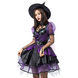 Halloween Disfraz Bruja Clásica Cosplay Vestido de Color Púrpura para Adultos Femenino