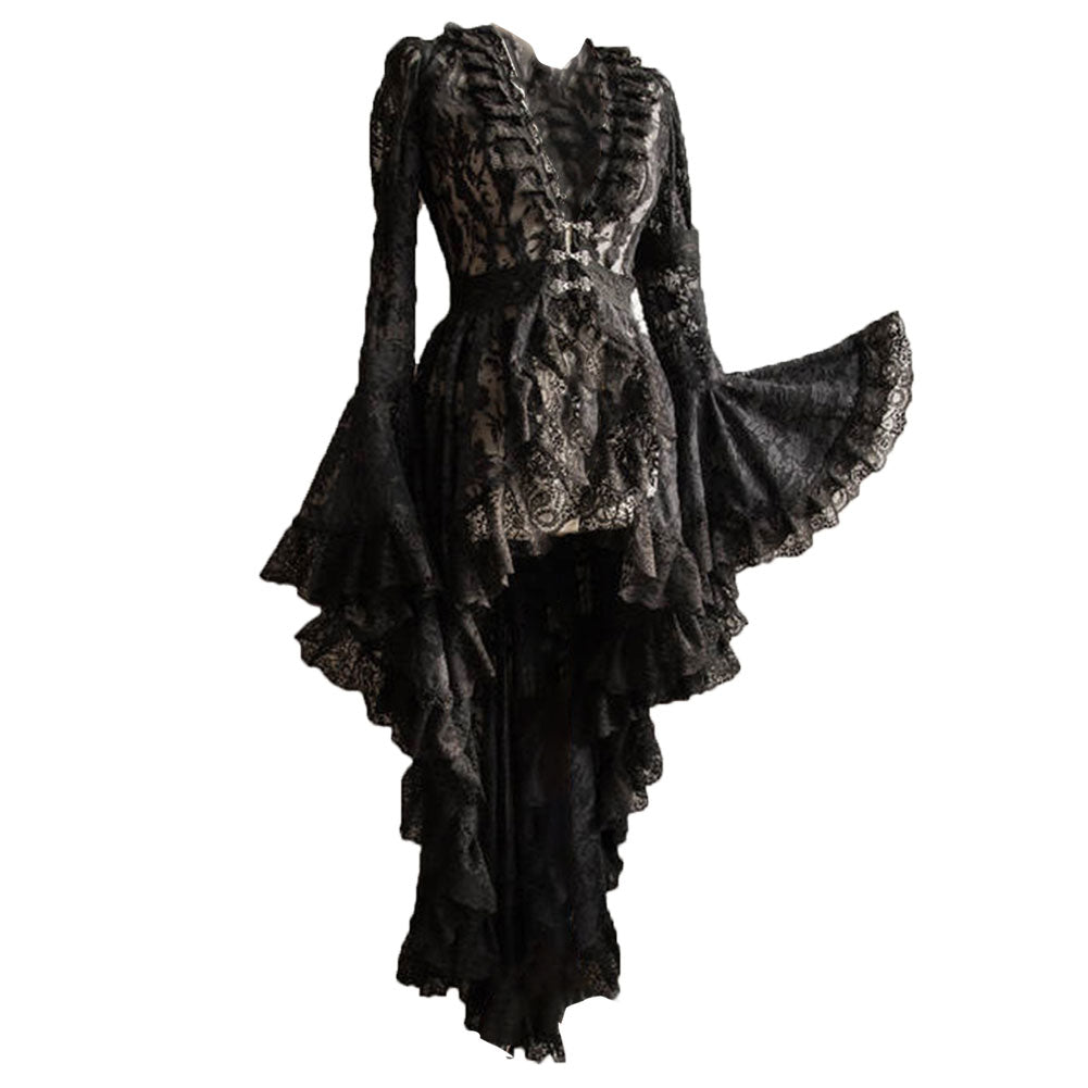 Halloween Vestido de Manga Acampanada con Encaje Vestido de Lujo Cosplay Disfraz