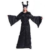 Halloween Maléfica Maleficent Cosplay Traje de Bruja Reina Oscura Vestido Negro de Fiesta para Adultos Femenino
