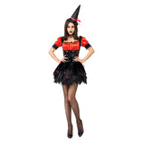 Halloween Disfraz de Bruja Cosplay Vestido Sexy de Color Negro y Rojo para Adultos Femenino