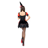 Halloween Disfraz de Bruja Cosplay Vestido Sexy de Color Negro y Rojo para Adultos Femenino
