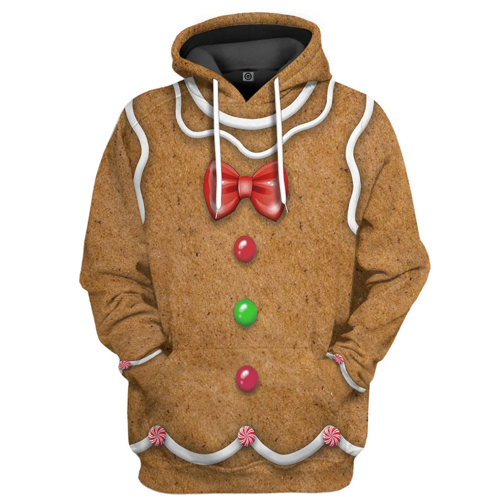 Navidad Christmas Sudadera Estampada con Capucha Hombre de Jengibre Gingerbread Man Cosplay Ropa Casual Unisex