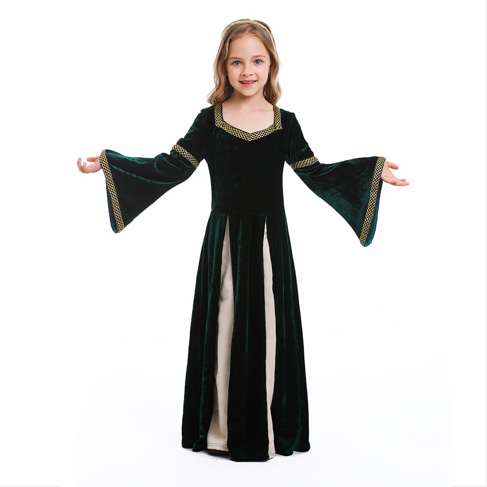 Halloween Disfraz Vestido Medieval Renacimiento Cosplay Retro Vestido de Corte para Niñas
