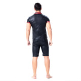 Halloween Traje de Charol Camiseta y Pantalones Cortos Traje Sexy de Club Nocturno para Adultos Masculino