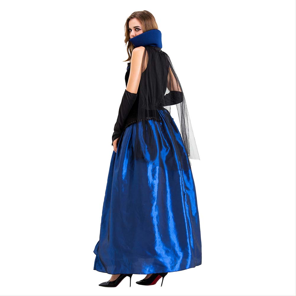 Halloween Vestido Azul Palacio de Hechicera Vestido de Reina o Vampiro de Fiesta para Adultos Femenino