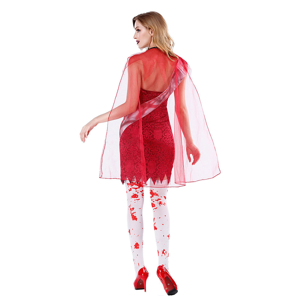 Halloween Gótico Fantasma Rojo Falda de Hondas Vampiro Cosplay para Adultos Femenino 3 Piezas