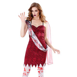Halloween Gótico Fantasma Rojo Falda de Hondas Vampiro Cosplay para Adultos Femenino 3 Piezas