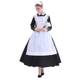 Halloween Traje de Mucama Sexy Cosplay Vestido Largo con Delantal Blanco y Negro para Adultos Femenino