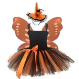 Halloween Tutu Vestido con Alas de Color Naranja y Negro Disfraz De Calabaza De Miedo para Niñas