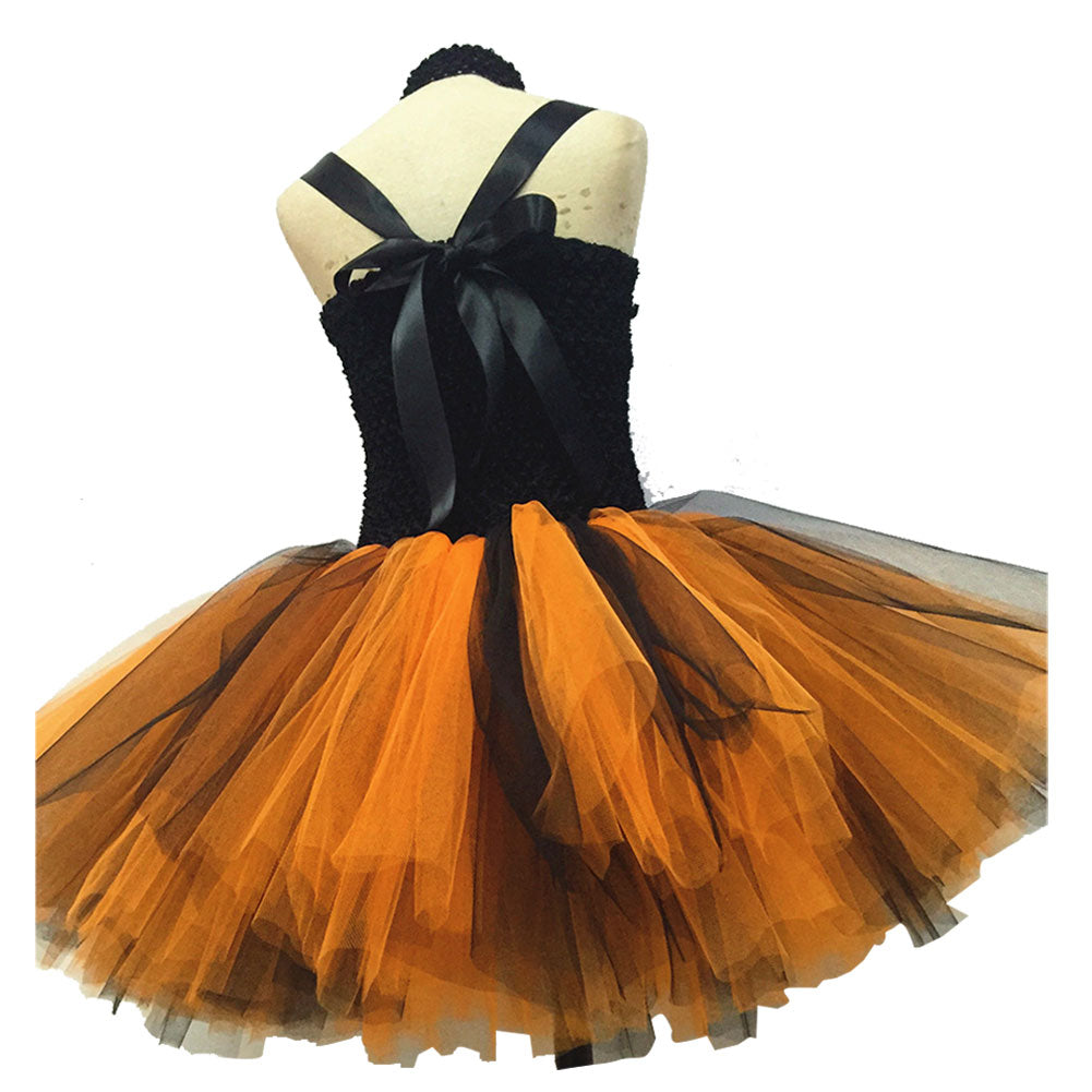 Halloween Tutu Vestido con Alas de Color Naranja y Negro Disfraz De Calabaza De Miedo para Niñas
