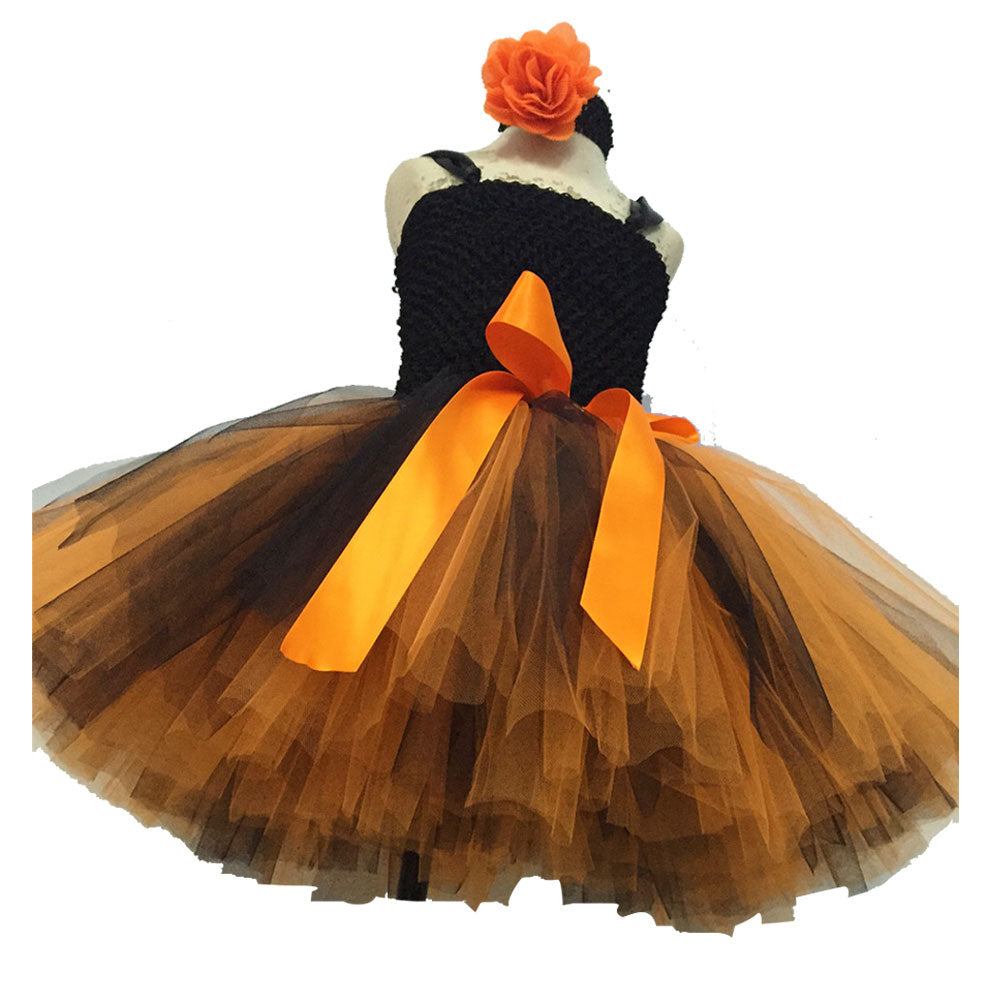 Halloween Tutu Vestido con Alas de Color Naranja y Negro Disfraz De Calabaza De Miedo para Niñas