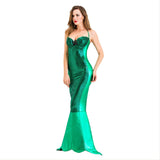 Halloween Cosplay Traje de Sirena Romático Vestido Verde Sexy para Adultos Femenino