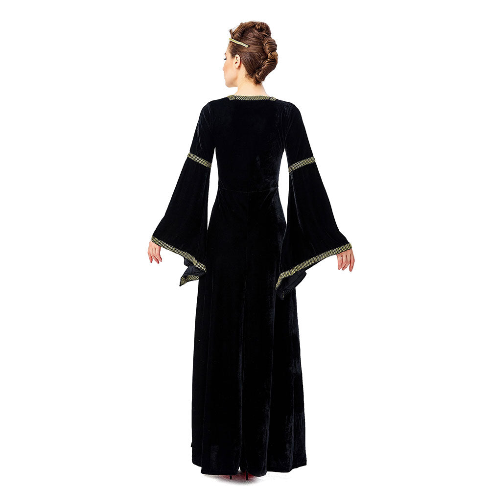 Halloween Renacimiento Retro Vestido Largo con Cuello Cuadrado y Manga Acampanada Vestido para Adultos Femenino