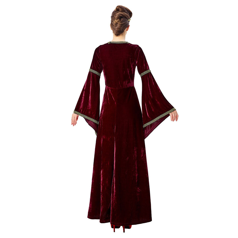 Halloween Renacimiento Retro Vestido Largo con Cuello Cuadrado y Manga Acampanada Vestido para Adultos Femenino