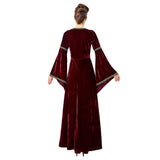 Halloween Renacimiento Retro Vestido Largo con Cuello Cuadrado y Manga Acampanada Vestido para Adultos Femenino