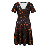 Halloween Disfraz Vestido de Manga Corta Estampada de Calabaza Vestido de Fiesta para Adultos Femenino