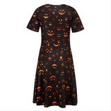 Halloween Disfraz Vestido de Manga Corta Estampada de Calabaza Vestido de Fiesta para Adultos Femenino
