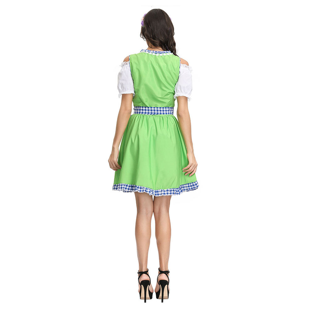 Halloween 3 Piezas Sexy Baviera Oktoberfest Chica de Cerveza Cosplay Mini Vestido para Adultos Femenino