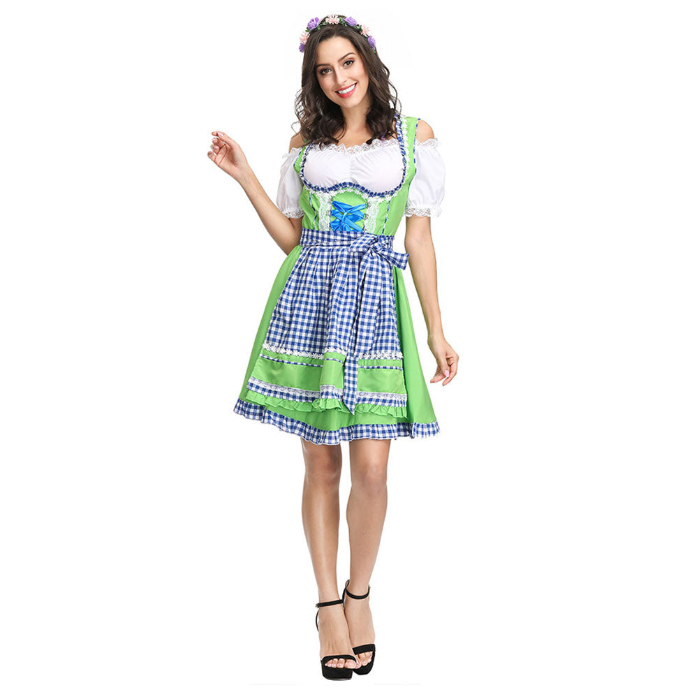 Halloween 3 Piezas Sexy Baviera Oktoberfest Chica de Cerveza Cosplay Mini Vestido para Adultos Femenino