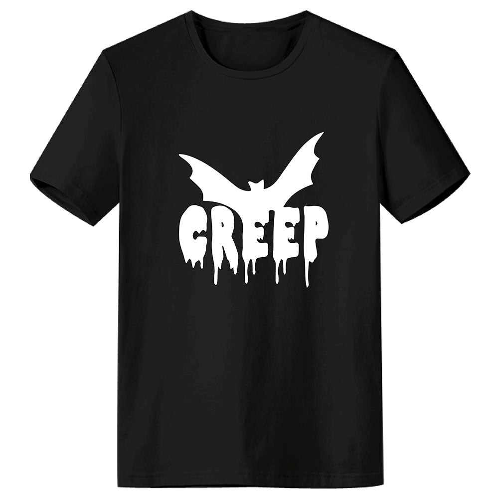 Halloween Disfraz Camiseta Negra Impreso de Murciélago CREEP para Adultos Unisex