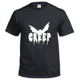 Halloween Disfraz Camiseta Negra Impreso de Murciélago CREEP para Adultos Unisex