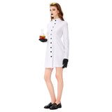 Halloween Vestido Corto Blanco de Laboratorio Cosplay Vestido de Manga Larga para Adultos Femenino