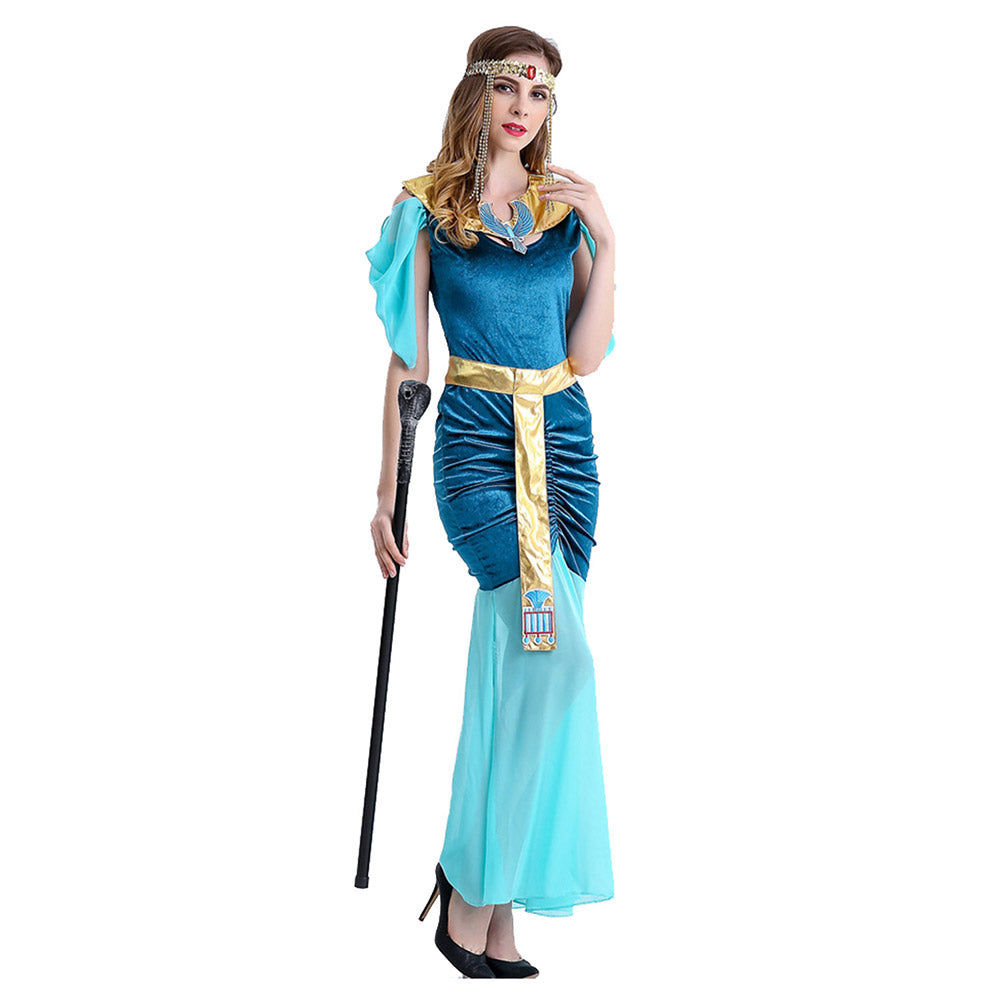 Halloween Vestido de Lujo Princesa Cosplay Vestido Azul de Diosa Griega Reina Árabe Egipto Vestido para Adultos Femenino