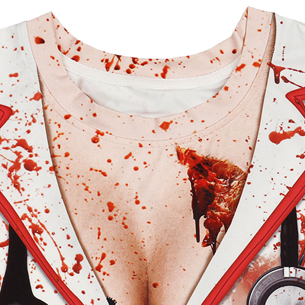 Halloween Zombi Muerto Camiseta Sangrienta de Enfermera Disfraz de Horror para Adultos Femenino
