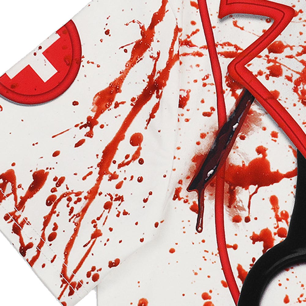 Halloween Zombi Muerto Camiseta Sangrienta de Enfermera Disfraz de Horror para Adultos Femenino