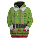 Navidad Christmas Sudadera Estampada con Capucha Duende Navideño Cosplay Ropa Casual Unisex