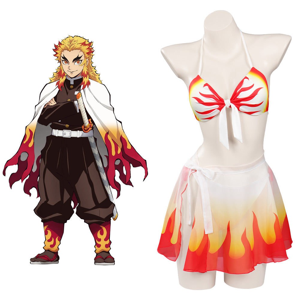 Anime Demon Slayer Rengoku Kyoujurou Bañador De Mujer Adulto Cosplay Trajes De Disfraces De Halloween Carnaval Fiesta