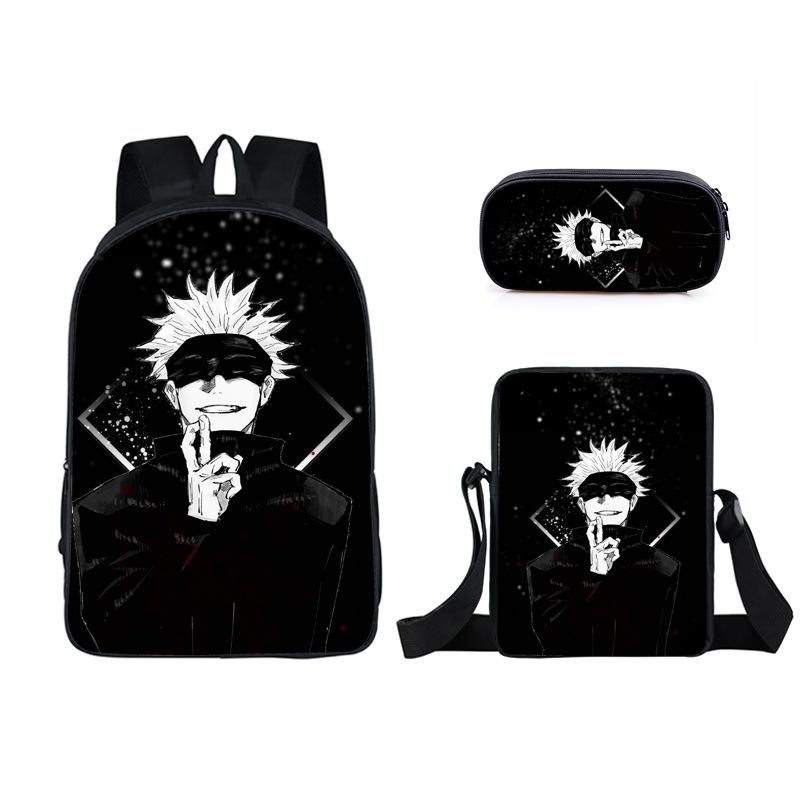 Anime Jujutsu Kaisen Guerra de Hechiceros 3pcs Conjunto de mochila - Mochila para portátil + Bolso bandolera + Estuche para lápices Mochila escolar - Mochila de viaje