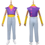 Traje de cosplay Mystery amarillo y morado para fiesta de Halloween y carnaval