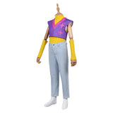 Traje de cosplay Mystery amarillo y morado para fiesta de Halloween y carnaval