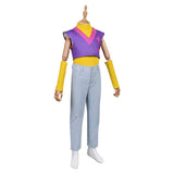 Traje de cosplay Mystery amarillo y morado para fiesta de Halloween y carnaval